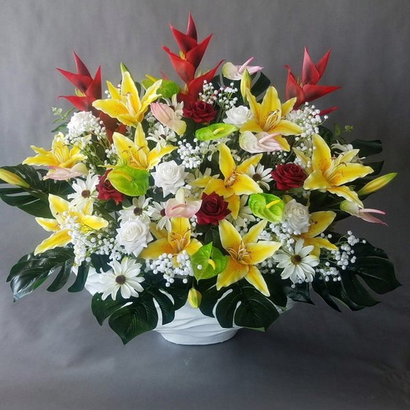 薔薇＆さ百合 MIX取りあわせる・AR33【高80cm×巾80糎】【造花】【光触媒】