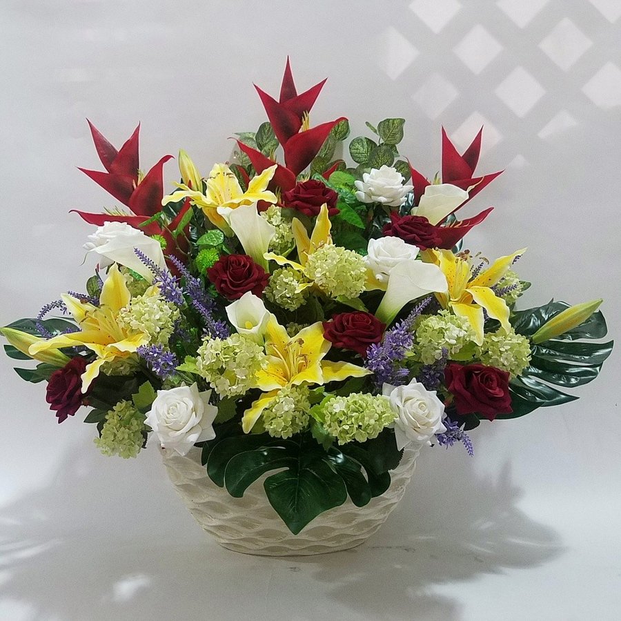 送料無料 バラ 黄百合アレンジar13 ヘリコニア 高70 幅75 花 観葉植物