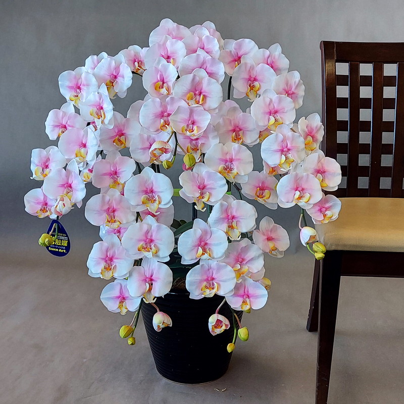 胡蝶蘭DXL-絞りピンク 5F高85cm&times;巾50cm造花・光触媒　アートフラワー　アーティフィシャルフラワー　お誕生日　お祝い　開店祝い　開業祝い　就任祝い　ギフトプレゼント　贈答用　立札無料｜愛フラワー＆グリーン 店