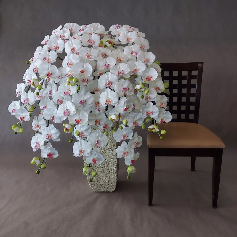 夢見鳥蘭L/白/10F/(造花)・高110×幅70 光触媒 美術御花 アーティフィシャルフラワー まがい物 開店祝賀会 開業 開院 御祭り 大型夢見鳥蘭 大型取りあわせる 祝 待ち合い室 受け付け エントランス状態 立札無料