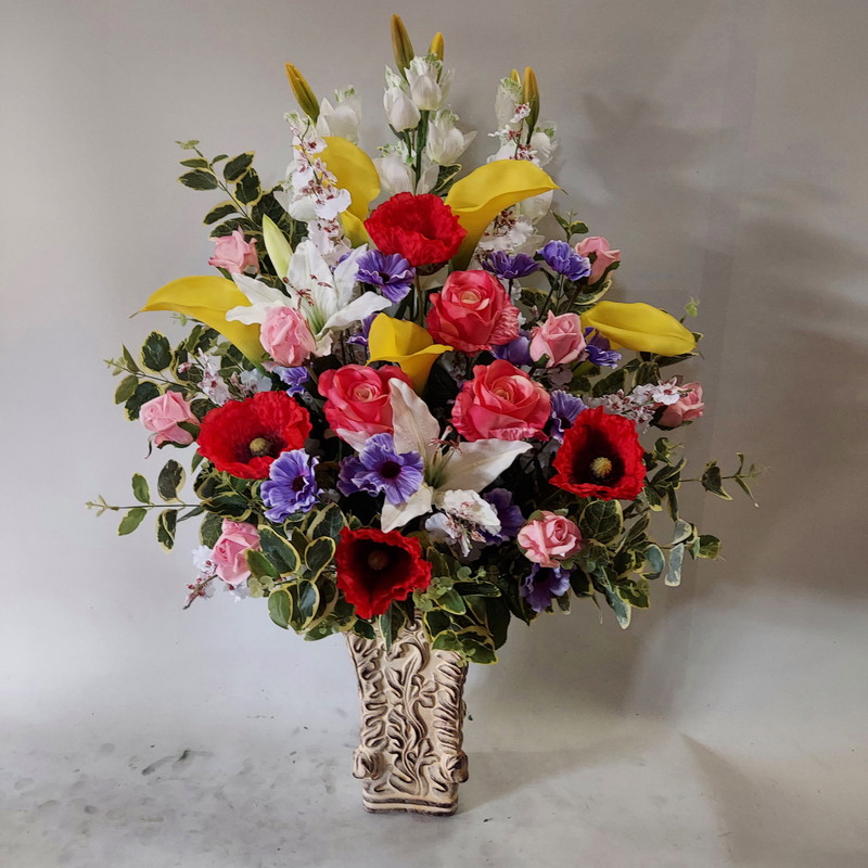 黄バラMIXアレンジ 造花 (高75×幅50)光触媒コーティング｜インテリア 