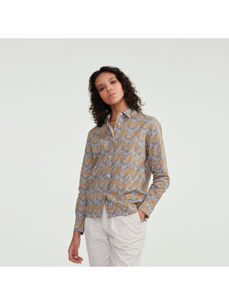【SALE／50%OFF】リバティプリントロングスリーブシャツ AIGLE エーグル トップス ティーシャツ・トップ 赤銅色 ベージュ 白いこと【RBA_E】【貨物輸送無料】[ Fashion]