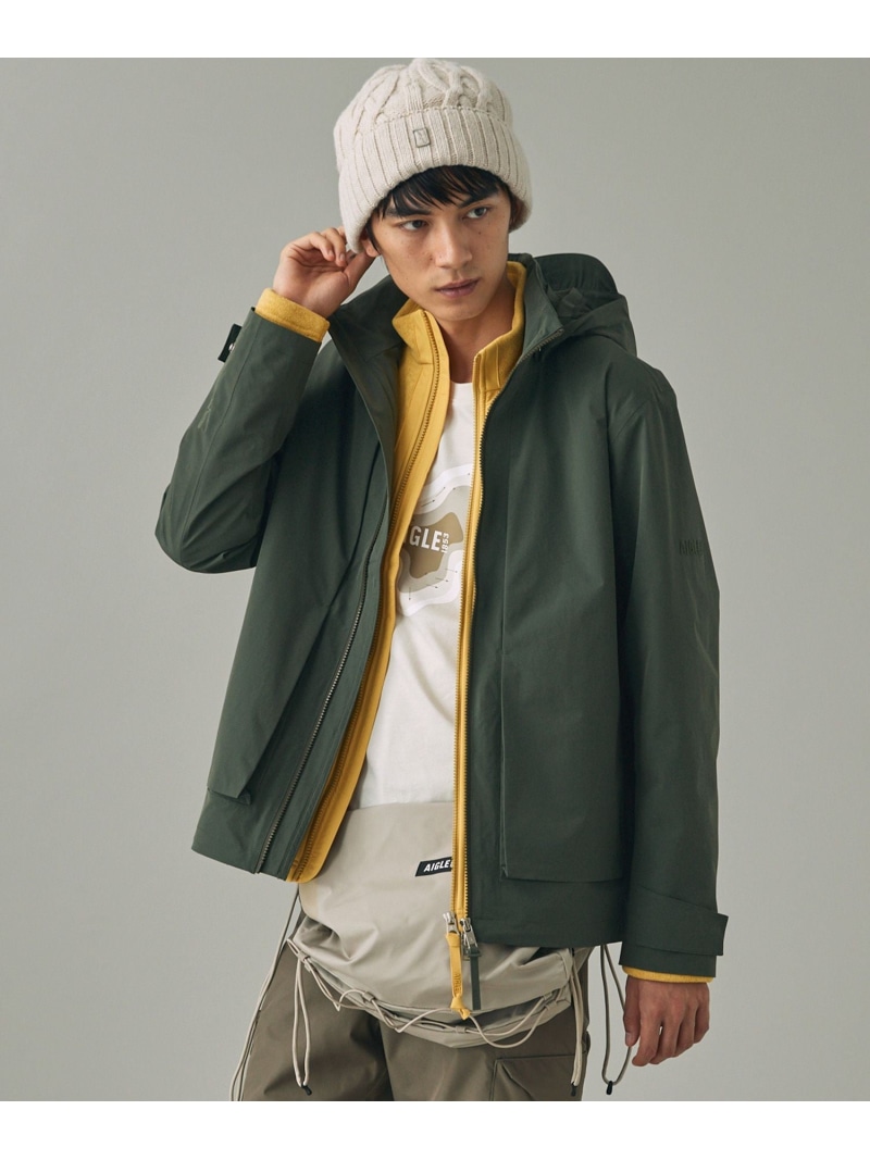 【SALE／40%OFF】透湿雨合羽 防風 フーデッドジャケット AIGLE エーグル ジャケット・アウター 御山パーカー 薄墨色 黒いこと【RBA_E】【貨物輸送無料】[ Fashion]