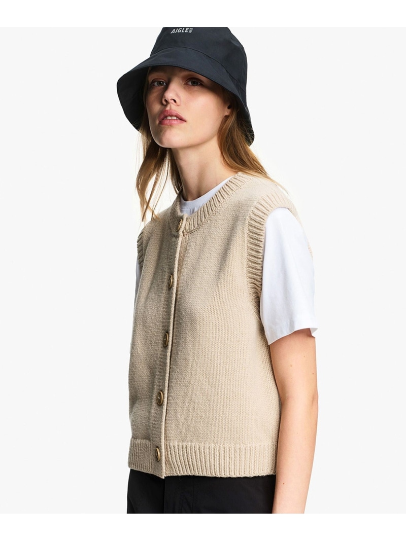 ノースリーブ ニットベスト AIGLE エーグル トップス ベスト・ジレ ベージュ ネイビー【送料無料】[ Fashion]
