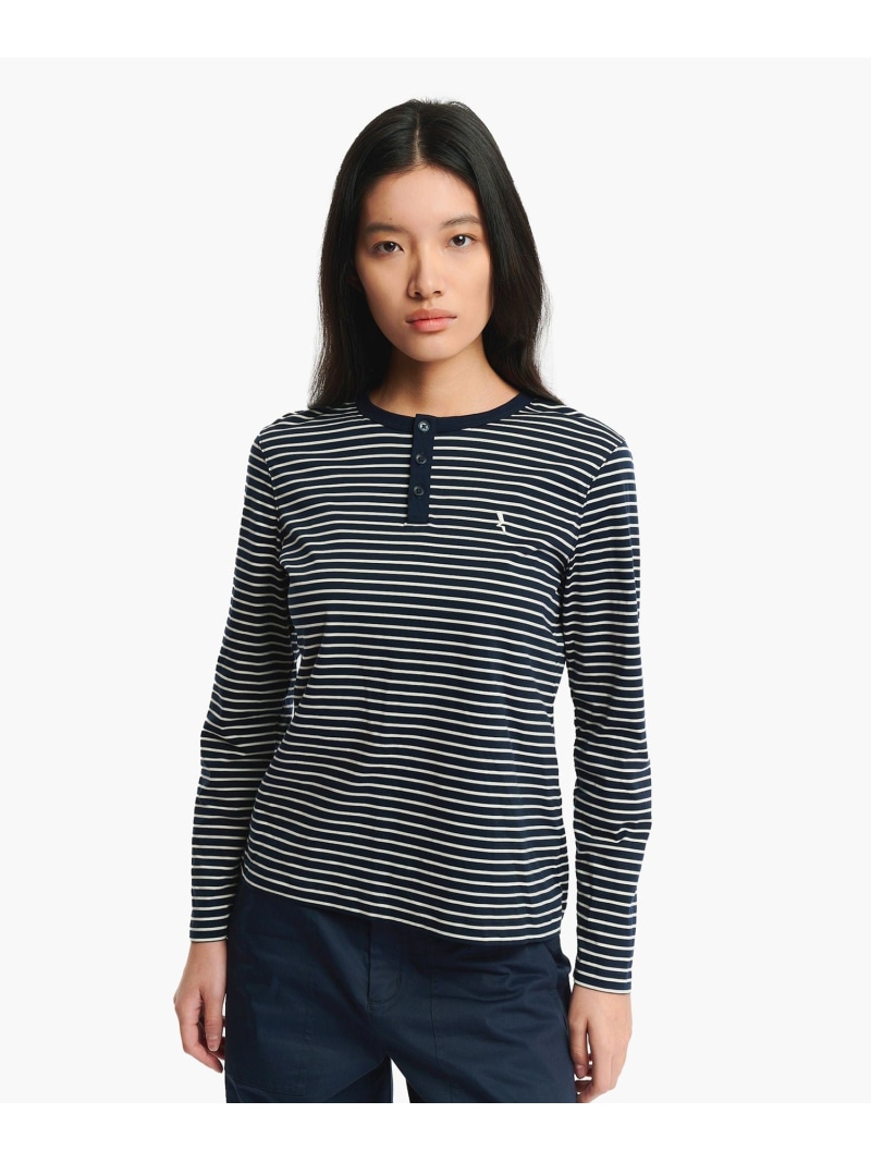 UVカット ピマコットン マリニエール ボーダー ヘンリーネックカットソー 長袖Tシャツ AIGLE エーグル トップス カットソー・Tシャツ ネイビー ホワイト【送料無料】[ Fashion]