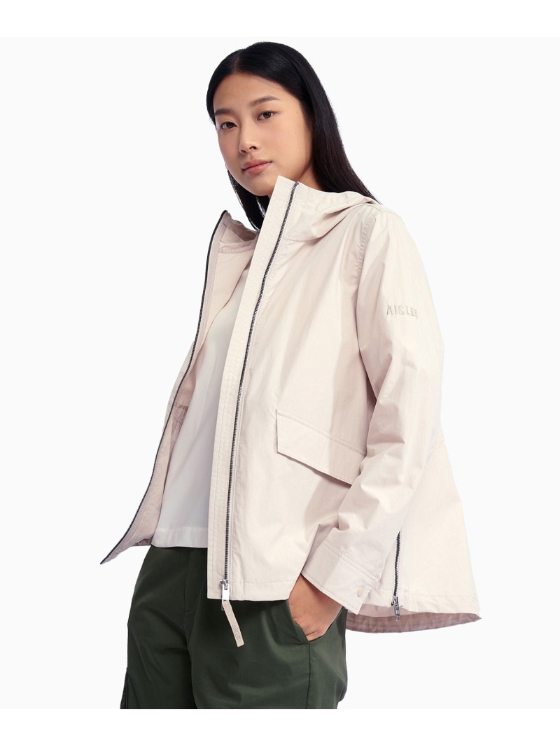 【SALE／30%OFF】UPF40 UVカット オーガニックコットン フーデッドジャケット AIGLE エーグル ジャケット・アウター マウンテンパーカー ホワイト ネイビー【RBA_E】【送料無料】[ Fashion] 20,228円