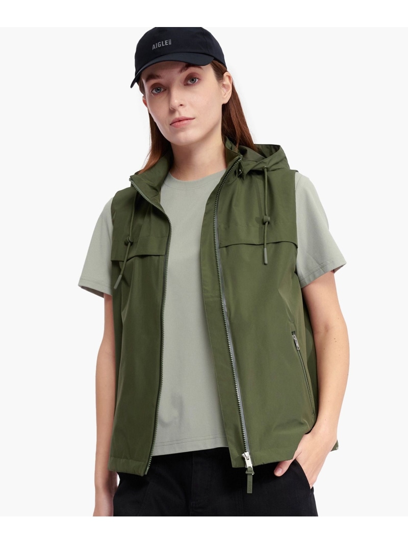 【SALE／30%OFF】防風 透湿 撥水 防水 WINDSTOPPER ウインドストッパー スリーブレスジャケット ミリタリーベスト フード脱着可 AIGLE エーグル トップス ベスト・ジレ ホワイト【RBA_E】【送料無料】[ Fashion]