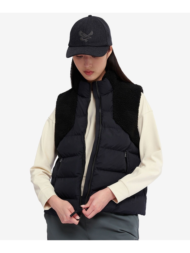 【SALE／40%OFF】DUPONT SORONA中綿 シェルパフリース ボア切替え インサレーション ダブルジップダウンベスト AIGLE エーグル ジャケット・アウター ダウンジャケット・ダウンベスト ブラック ベージュ【RBA_E】【送料無料】[ Fashion]