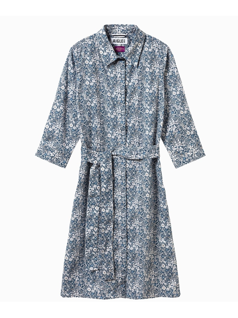【SALE／40%OFF】花柄 フラワー リバティロングシャツドレス / シャツワンピース AIGLE エーグル ワンピース・ドレス シャツワンピース ベージュ ブルー【RBA_E】【送料無料】[ Fashion]｜AIGLE