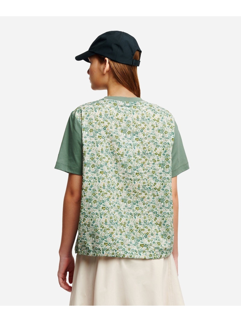 【LIBERTY】 うしろ側バックフラワープリントオーガニックコットン半袖ティーシャツ AIGLE エーグル トップス カットソー・ティーシャツ サクラ色 青色【貨物輸送無料】[ Fashion] トップス-レディースファッション