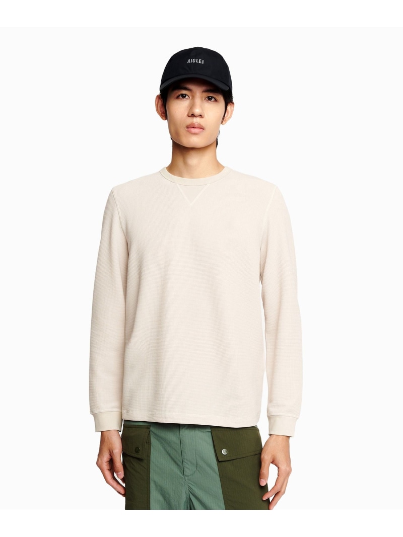 UVカット ワッフル ロングスリーブ Tシャツ AIGLE エーグル トップス カットソー・Tシャツ ホワイト ブラック【送料無料】[ Fashion]