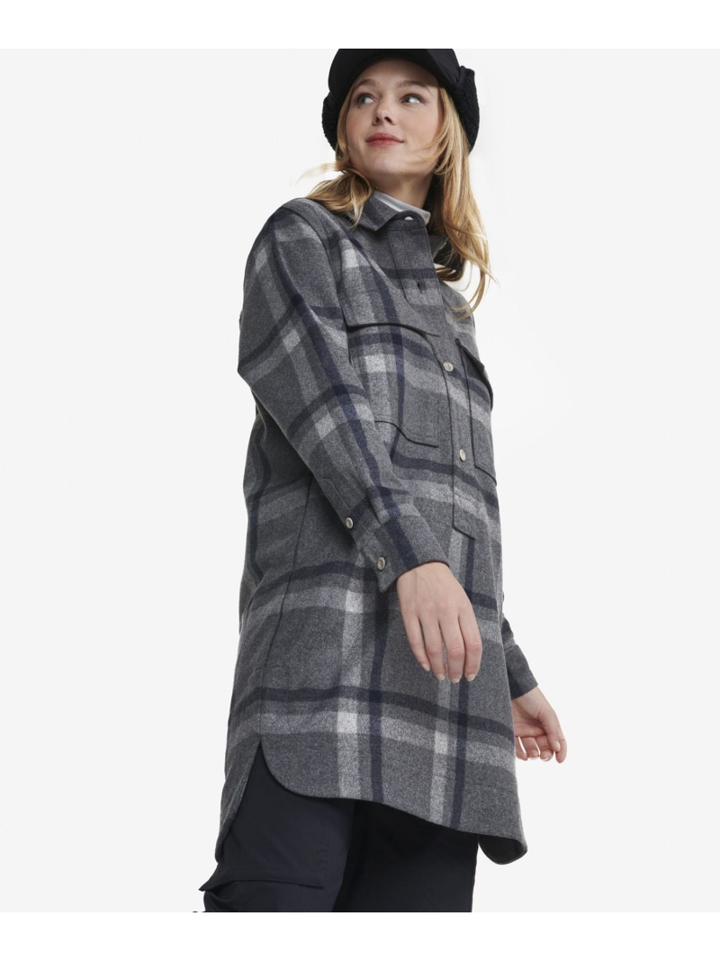 【SALE／60%OFF】ウールチェックシャツドレス / シャツワンピース AIGLE エーグル ワンピース・ドレス シャツワンピース グレー【RBA_E】【送料無料】[ Fashion]｜AIGLE
