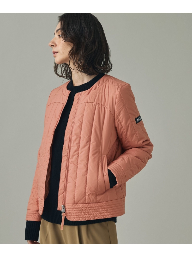 【SALE／40%OFF】撥水 REPREVE キルティング中綿 ノーカラージャケット / マフラー付き AIGLE エーグル ジャケット・アウター ダウンジャケット・ダウンベスト ピンク【RBA_E】【送料無料】[ Fashion]｜AIGLE