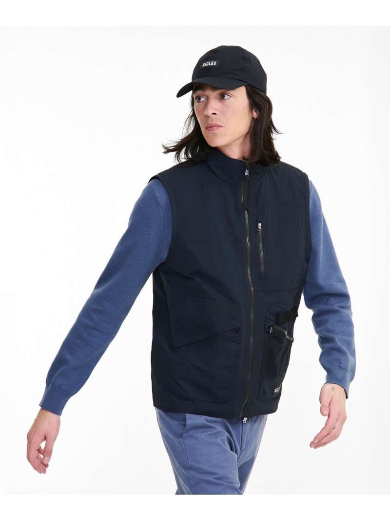 【SALE／30%OFF】撥水マルチ衣嚢 ナイロンジレベスト AIGLE エーグル ジャケット・アウター ダウンジャケット・ダウンベスト 黒いこと ベージュ【RBA_E】【貨物輸送無料】[ Fashion]
