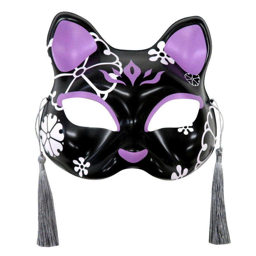 楽天市場】和風 猫のお面 A / B〈 ブラック レッド 〉猫の半面お面 猫