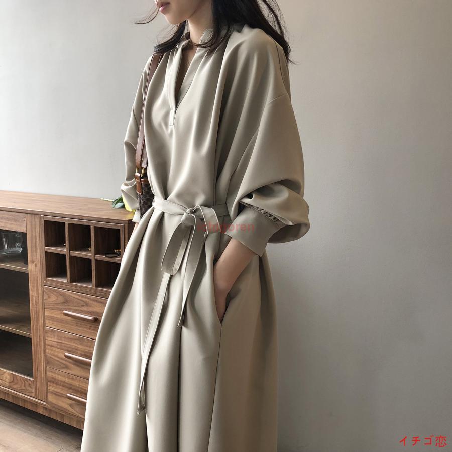 ロングワンピース 長袖 レディース 春 秋 ワンピース バルーンスリーブ マキシワンピース ゆったり フレンチスリーブ フレア ベルトづき お洒落|アイケイ店