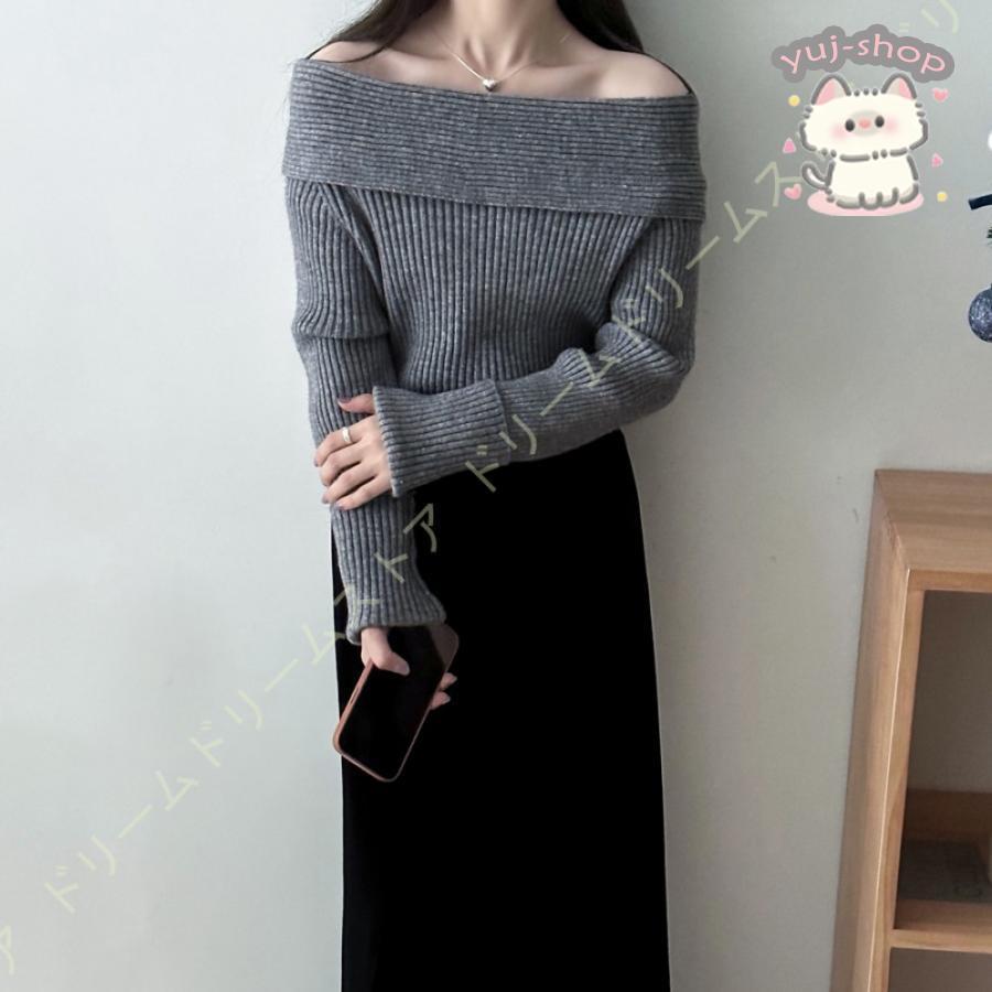 楽天市場】ニットトップス オフショルダーリブニット レディース