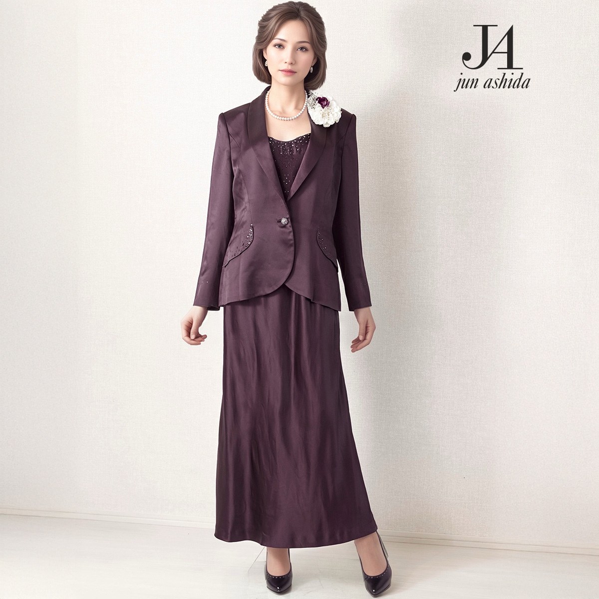 【中古】【 Jun ashida / 赤銅色 】 ジュン アシダ 儀式用 レディース フォーマル 礼服 お召しもの 卒式 御芽出度 レディースフォーマル レディース オール時節 色合い上衣 お召しもの 9 号 セットアップ 入園式 卒園式 冠婚葬祭 授業時間催し物