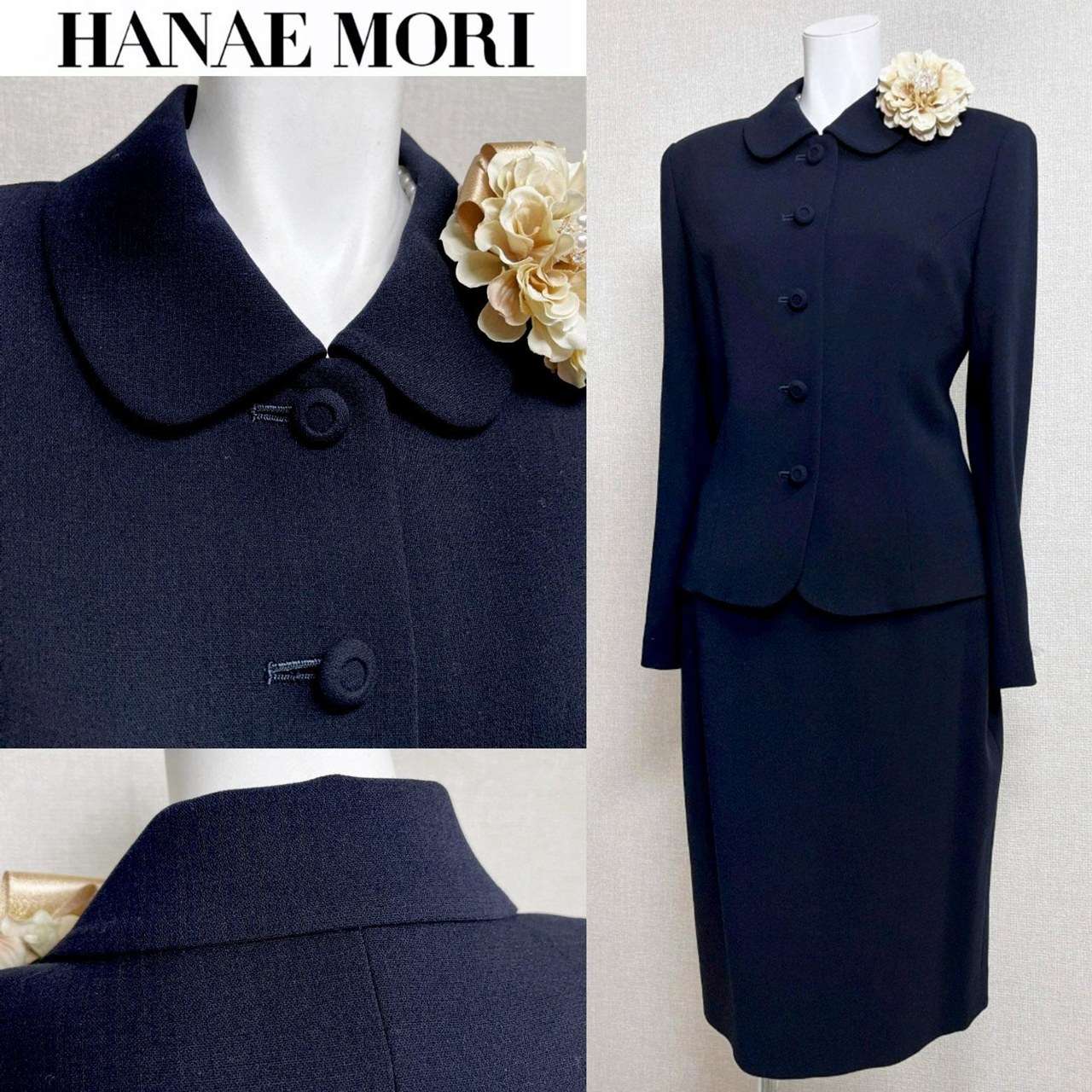 【中古】【 HANAE MORI / 米国海軍 】 ハナエモリ お受験背広 上衣 タイトスカート レディース背広 フォーマル 礼服 卒式 婚礼の儀 レディースフォーマル オール陽気 9 号 御祝い背広 スコート背広 セットアップ 御っ母さん背広 入園式 卒園式 授業時間催し物 ワンピース-レディースファッション