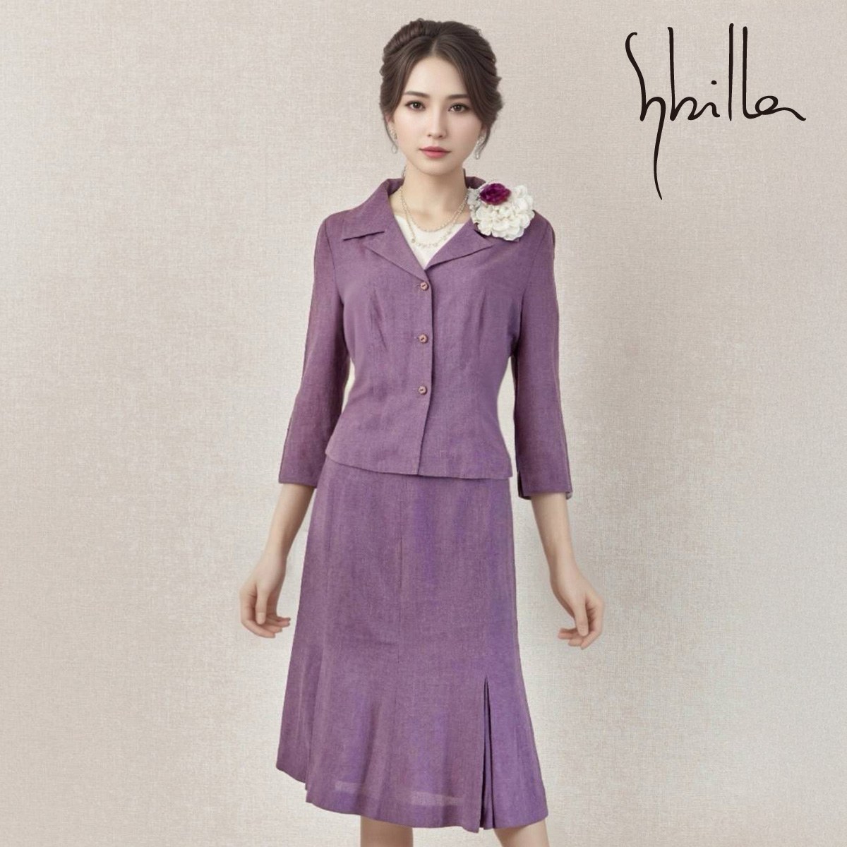 【中古】【 Sybilla / パープル 】 シビラ セレモニー レディース レディーススーツ フォーマル 礼服 卒業式 結婚式 レディースフォーマル レディース オールシーズン Mサイズ セレモニースーツ スカートスーツ セットアップ ママスーツ 入園式 卒園式 冠婚葬祭 学校行事