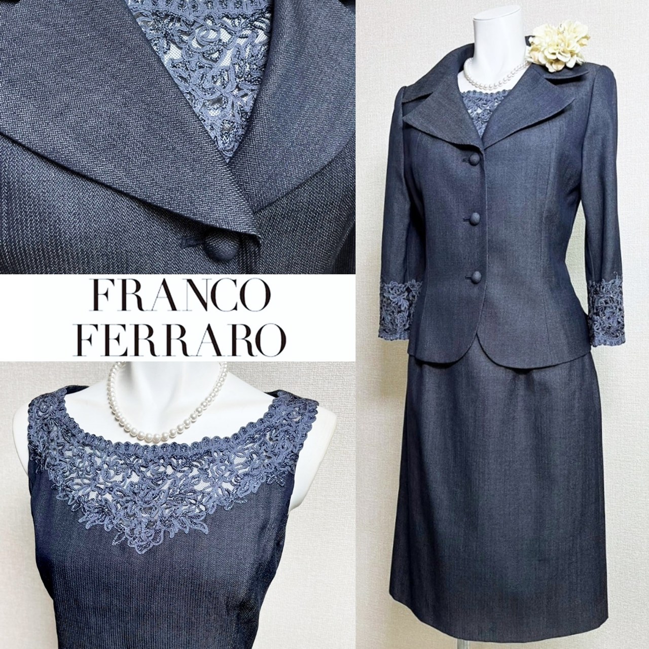 【中古】【 FRANCO FERRARO / 青み薄墨色 】 フランコ フェラーロ 儀式用 レディース フォーマル 礼服 衣装 卒式 華燭の典 フォーマルワンピース レディースフォーマル レディース オール時節 衣装 9 号 セットアップ 入園式 卒園式 冠婚葬祭