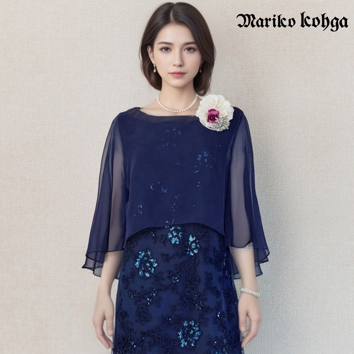 【中古】未当て嵌める品 東京ソワール MARIKO KOHGA 御祝い背広 9号 暗然たる青碧 日本製 ケープ シフォン ノースリーブ 衣裳 合奏団 セットアップ レディース はいり込む式 卒式 七五三 華燭の典 交歓会 御祝い おっ母さんフォーマル マリココウガ Tokyo soir