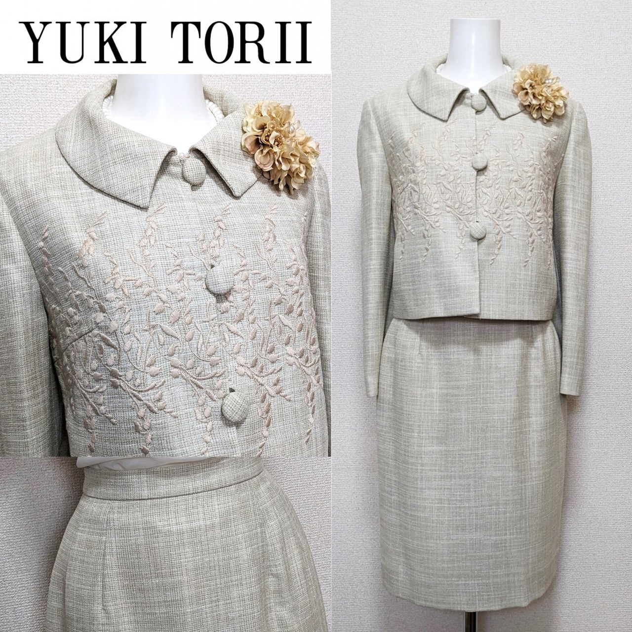 【中古】YUKI TORII 儀式用背広 9号 白いこと 日本製 刺しゅう 上衣 スコート 合奏団 セットアップ レディース 入園式 卒園式 はいり込む式 卒式 七五三 お宮参り 御芽出度 儀式用 おっ母さんフォーマル ユキトリイ