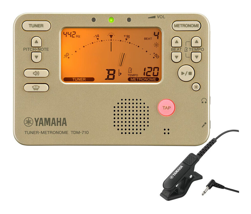 【メール便・送料無料・代引不可】YAMAHA TDM-710GLM マイク付属セット チューナー/メトロノーム(ゴールド) + コンタクトマイク(ブラック)