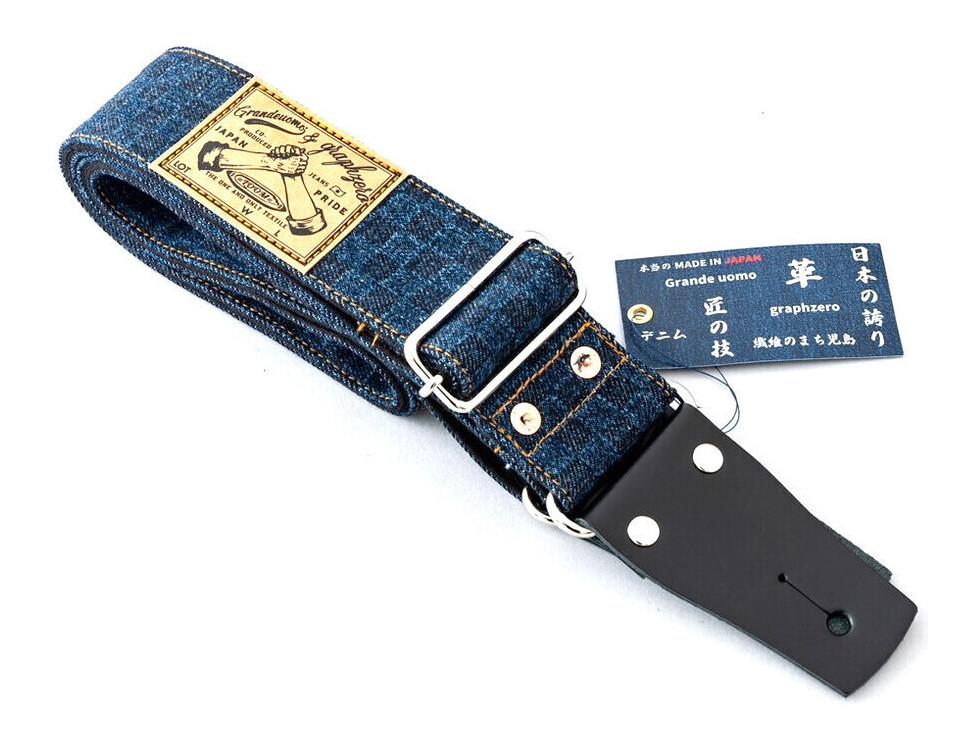 【送料込】Grande uomo デニム ストラップ 千鳥格子柄 倉敷デニム使用 ギター ストラップ｜愛曲楽器バーゲンセンター