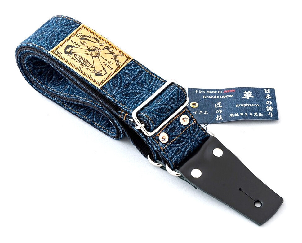 【送料込】Grande uomo デニム ストラップ 花火模様 倉敷デニム使用 ギター ストラップ|愛曲楽器バーゲンセンター