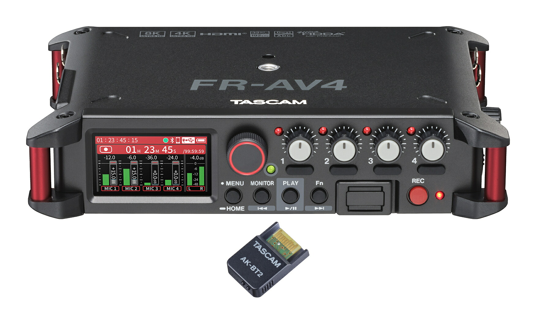 【送料込】TASCAM FR-AV4+AK-BT2 タスカム 32ビットフロート録音 HDMI Sync対応 4chフィールドレコーダー/ミキサー/タイムコードジェネレーター/Bluetoothアダプター付