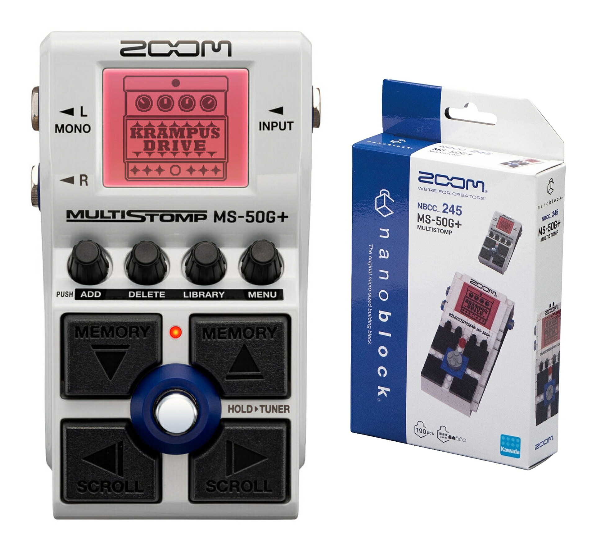 【送料込】ZOOM MS-50G+(nanoblock NB-MS-50G+付) コンパクトエフェクターサイズのマルチエフェクター/最新100エフェクト満載/最大6エフェクト同時使用可能