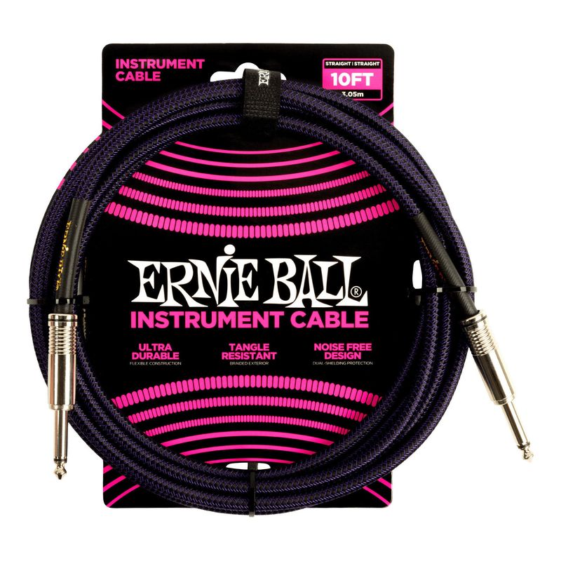 ERNIE BALL 6393 ギターケーブル ブレイデッド・ジャケット Purple Black 3.05m S S