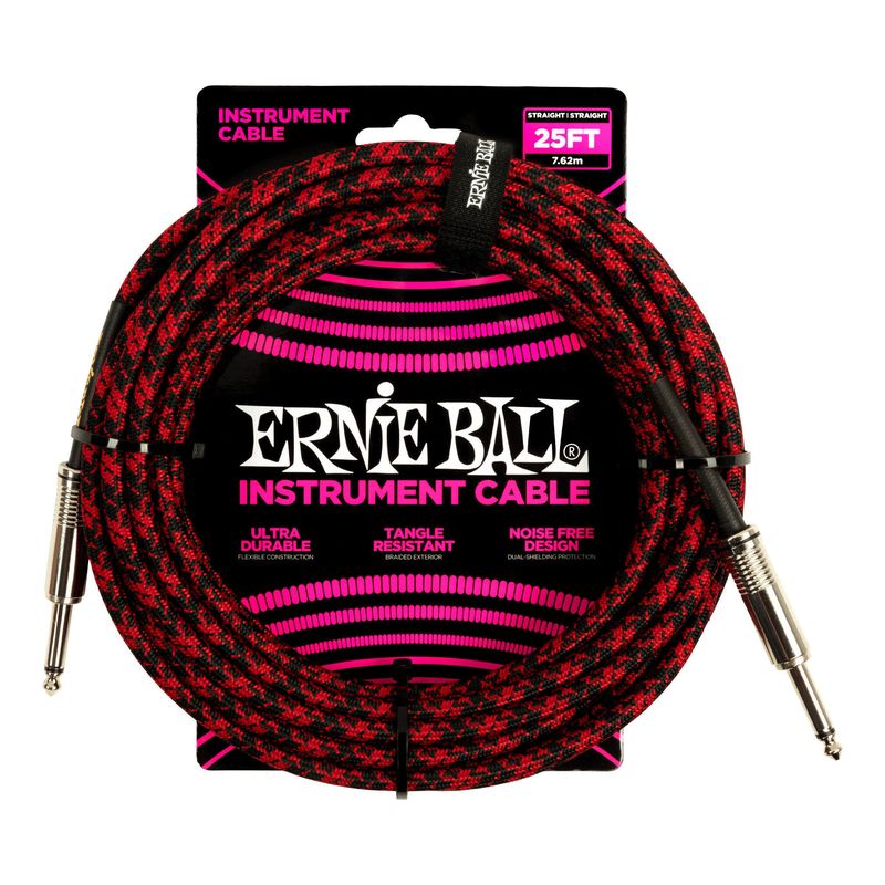 【送料込】ERNIE BALL 6398 ギターケーブル ブレイデッド・ジャケット Red Black 7.62m S/S