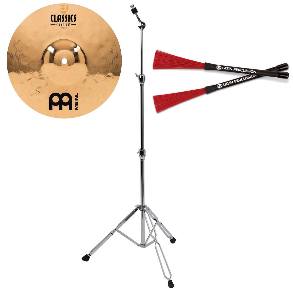【送料込】 【カホン用】MEINL CC10S-B + CS-01 + LP-CCB スプラッシュ + スタンド + カホンブラシ セット|愛曲楽器バーゲンセンター
