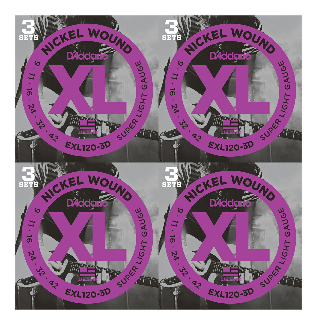 【メール便・送料無料・代引不可】D’Addario ダダリオ EXL120-3D エレキギター弦 3セットパック ×4パック(計12セット)