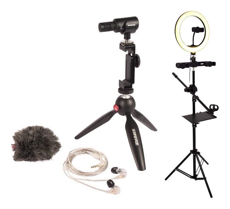 【送料込】SHURE MV88+SE215-CL-A + リングライト/ARCRL-025付 ポータブル動画 撮影キット