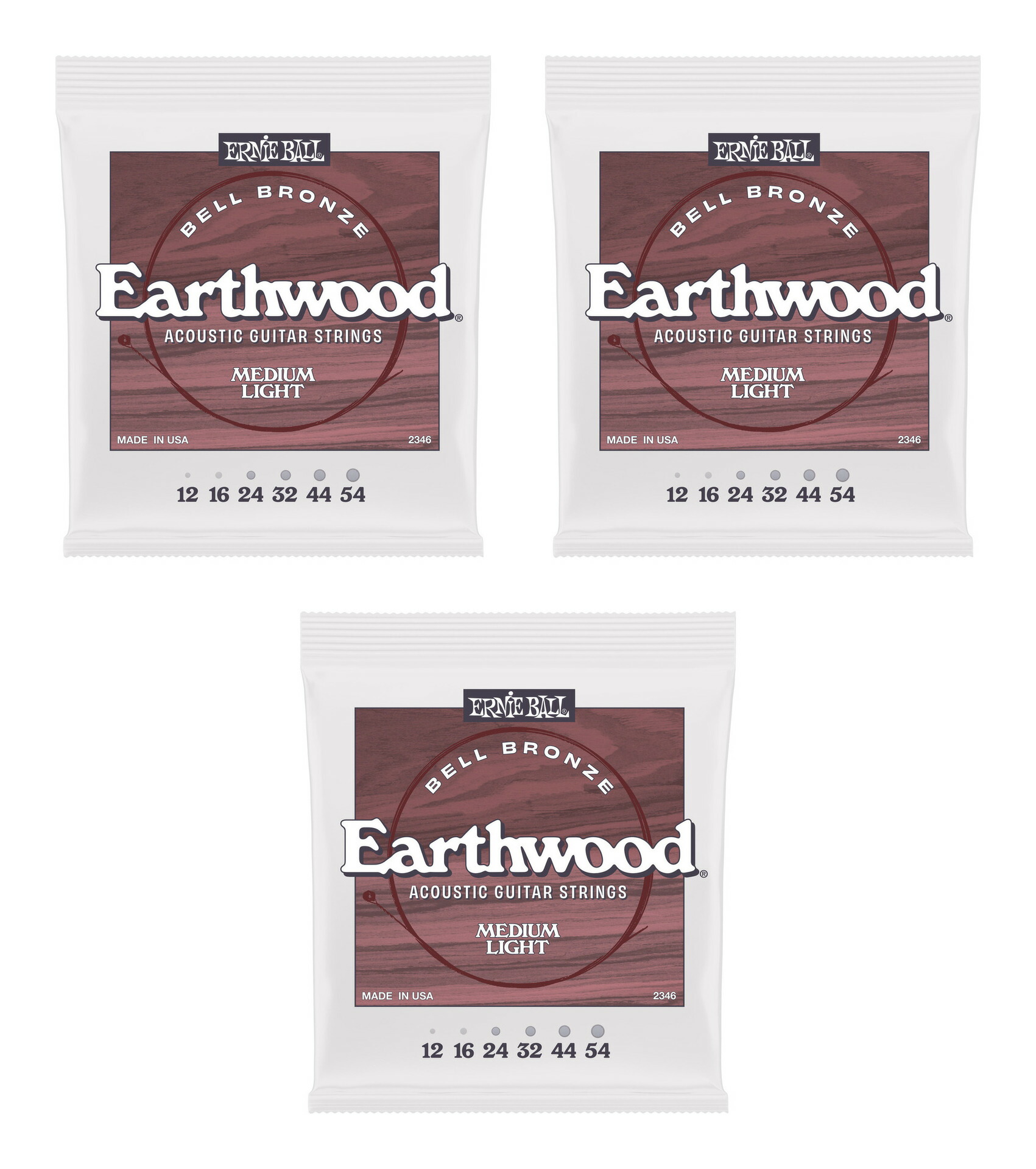 【メール便・送料無料・代引不可】ERNIE BALL 2346/3セット [12-54] Medium Light / Earthwood Bell Bronze ジョン メイヤー監修 アコースティックギター弦