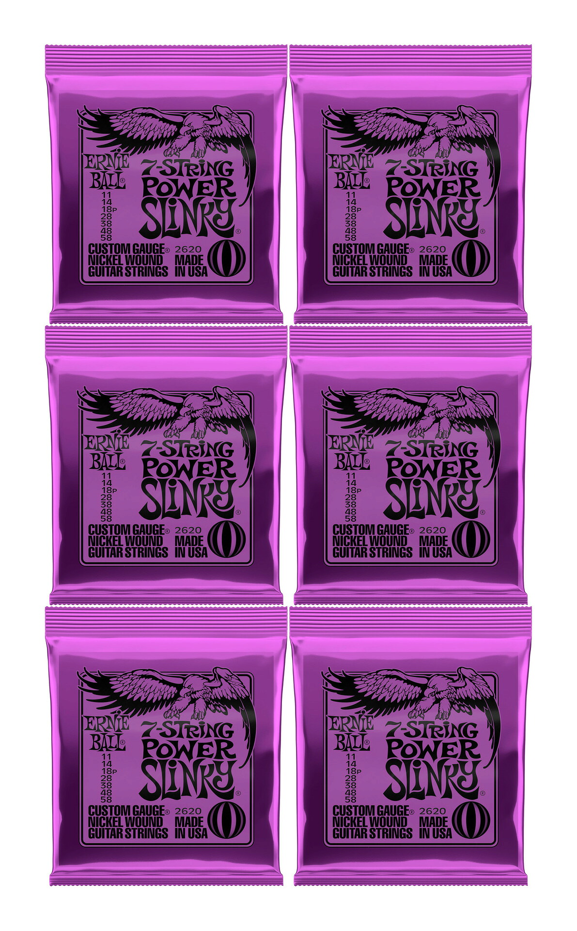 【メール便・送料無料・代引不可】ERNIE BALL 2620 ×6 7弦 エレキギター弦 パワー・スリンキー 011,014,018p,028,038,048,058