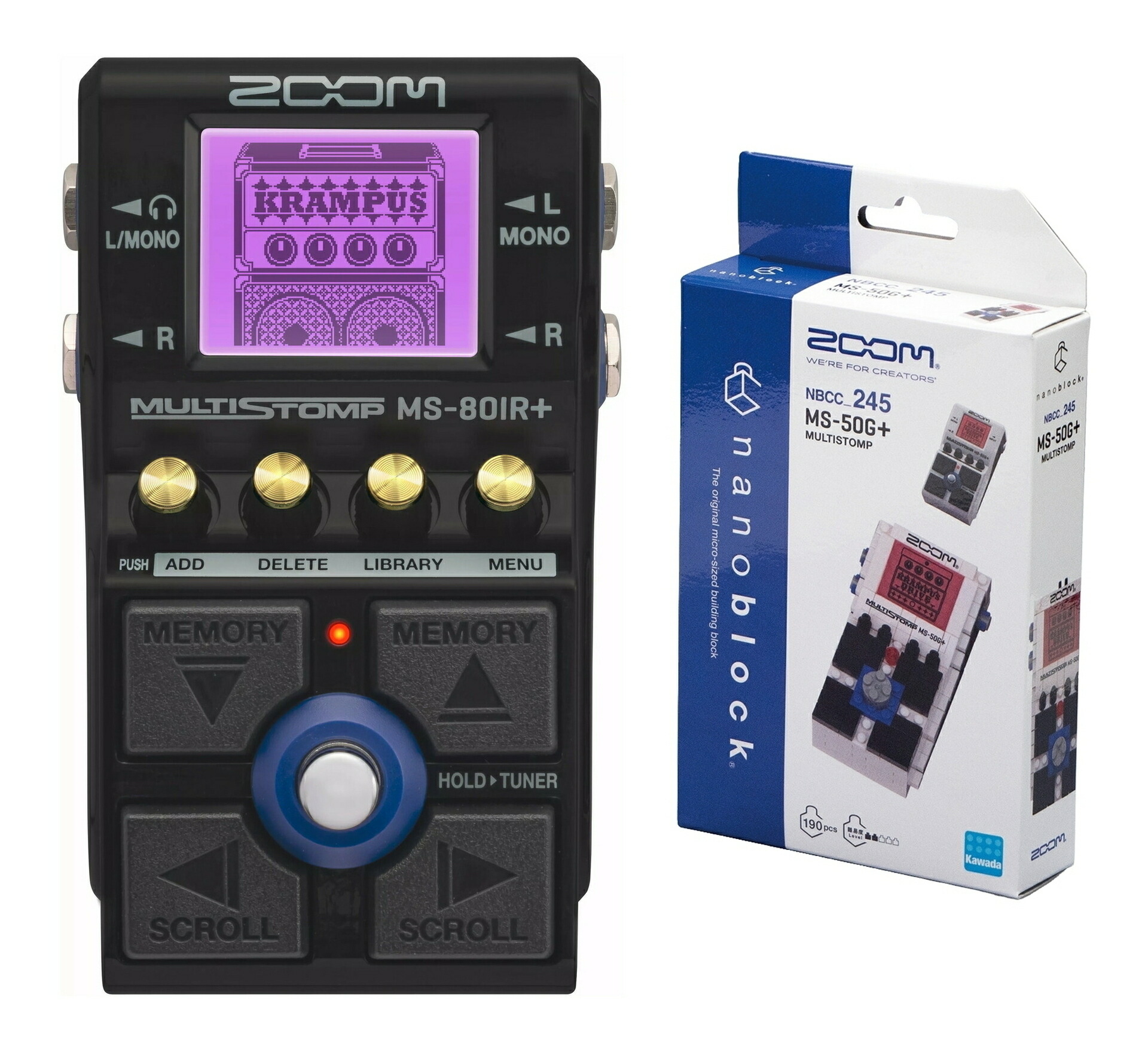 【送料込】ZOOM MS-80IR+(nanoblock NB-MS-50G+付) 23種類のギターアンプをストンプボックス1台に いつでもどこでも極上のアンプサウンド マルチレイヤーIR採用【ポイント2倍】