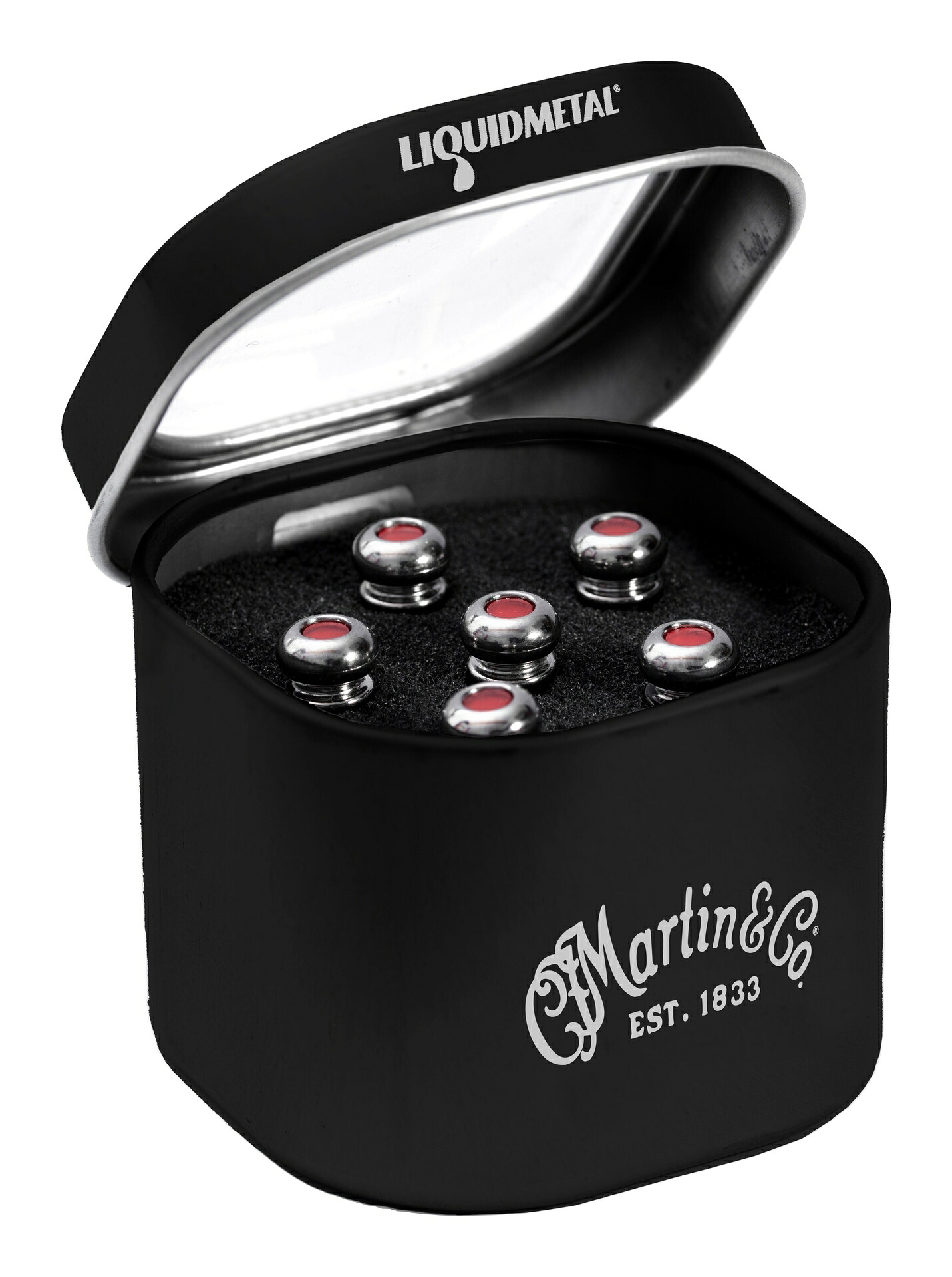 【送料込】MARTIN マーチン 18APP0007 クローム/レッドドットLIQUIDMETAL LUXE BY MARTIN Bridge Pins ブリッジピン|愛曲楽器