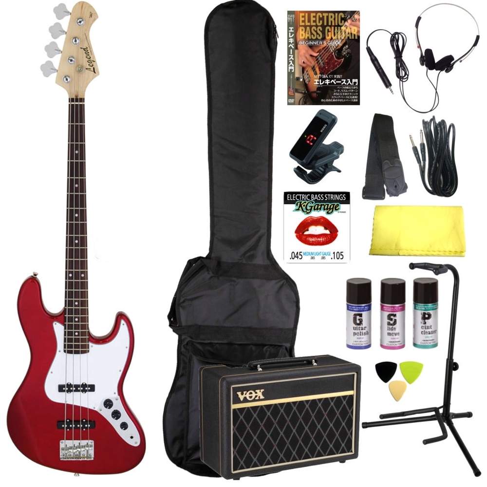 【送料込】【完璧15点セット/VOXアンプ】Legend レジェンド LJB-Z CA(Candy Apple Red) ジャズベース エレキベース 初心者セット 入門セット|愛曲楽器