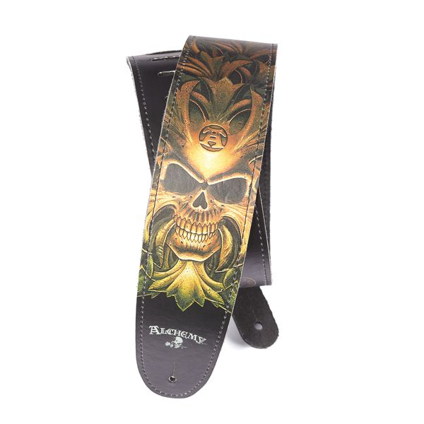 【送料込】D’Addario ダダリオ 25LAL04 2.5” Alchemy Leather - Green Skull レザーストラップ