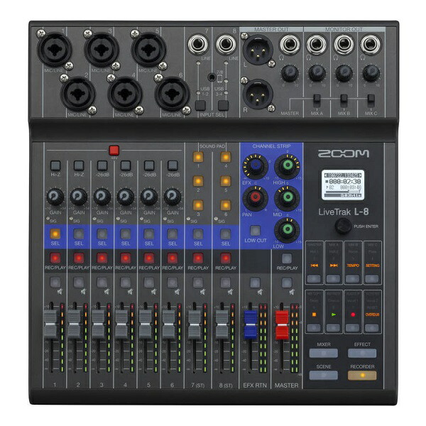 【送料込】ZOOM ズーム LiveTrak L-8 8チャンネル仕様ライブミキサー&レコーダー|愛曲楽器