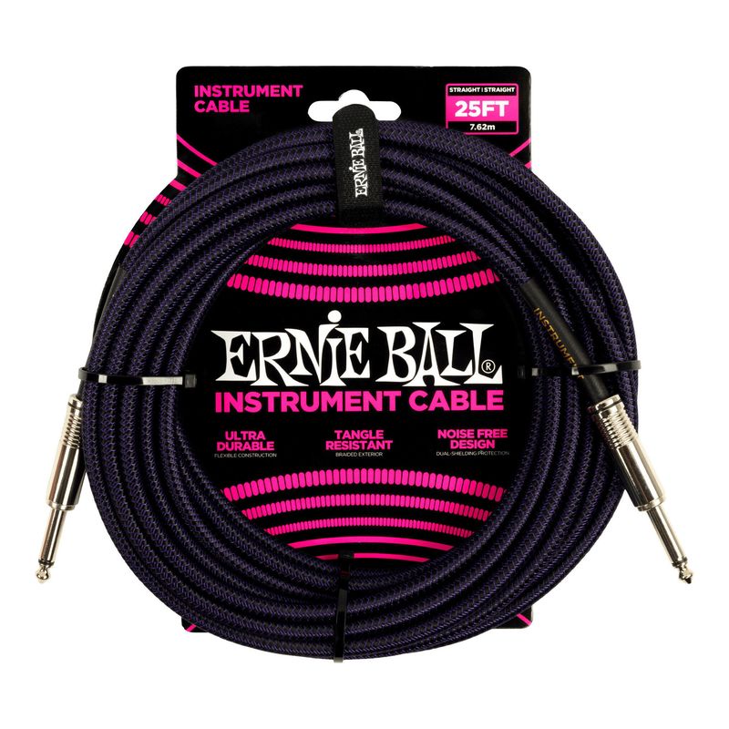 ERNIE BALL 6397 ギターケーブル ブレイデッド・ジャケット Purple Black 7.62m S S