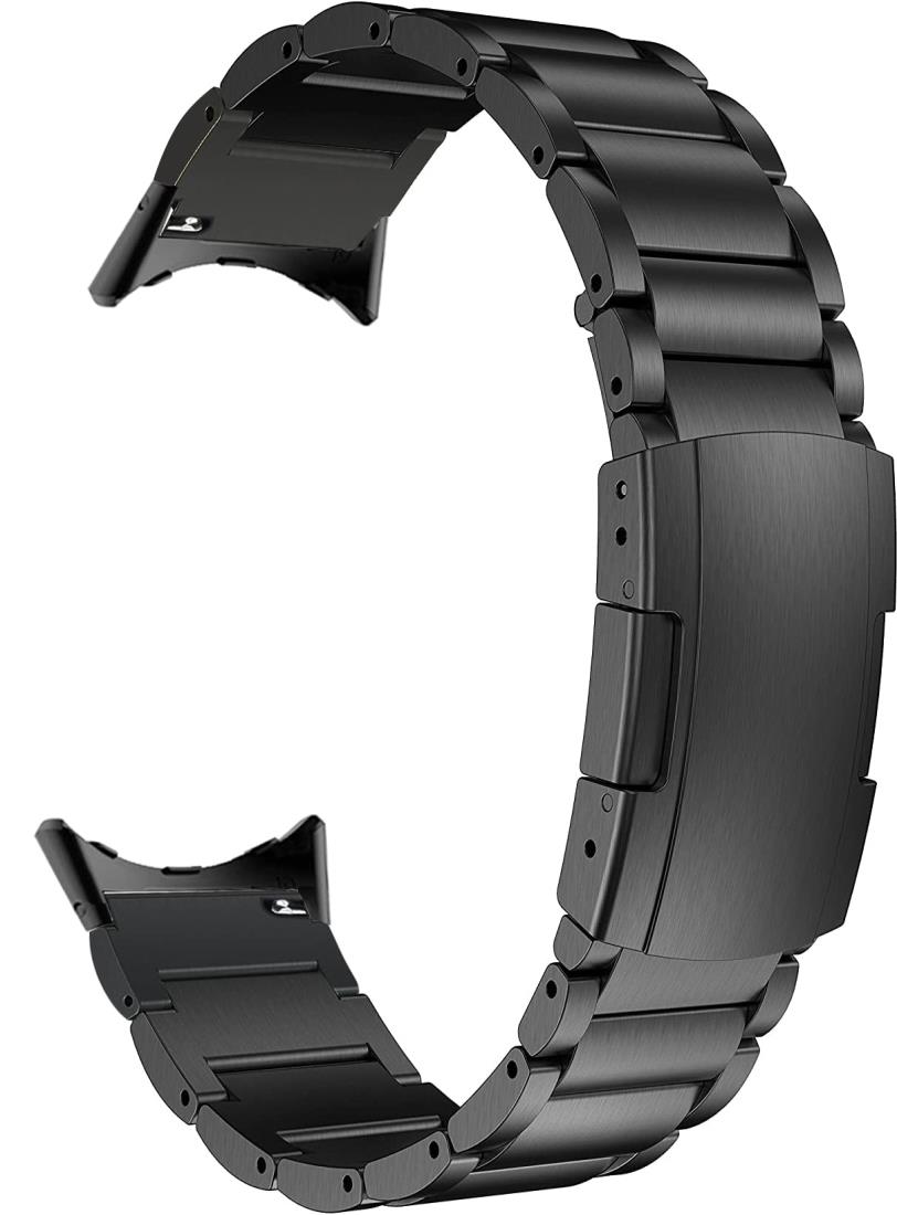 [MaKTech] チタンリストバンド Google Watch用 メタルブレスレットストラップ トータスバックル付きアダプター付き Google Pixel Watch 3 41mm [2024]/Watch 2/1用 (ブラック)