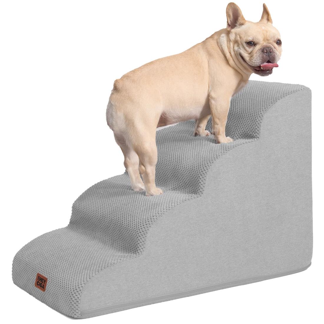 EHEYCIGA 犬階段 4段 ライトグレー ドッグステップ ペット階段 滑り止め付き 洗える カバー取り外し(4段,ライトグレー)