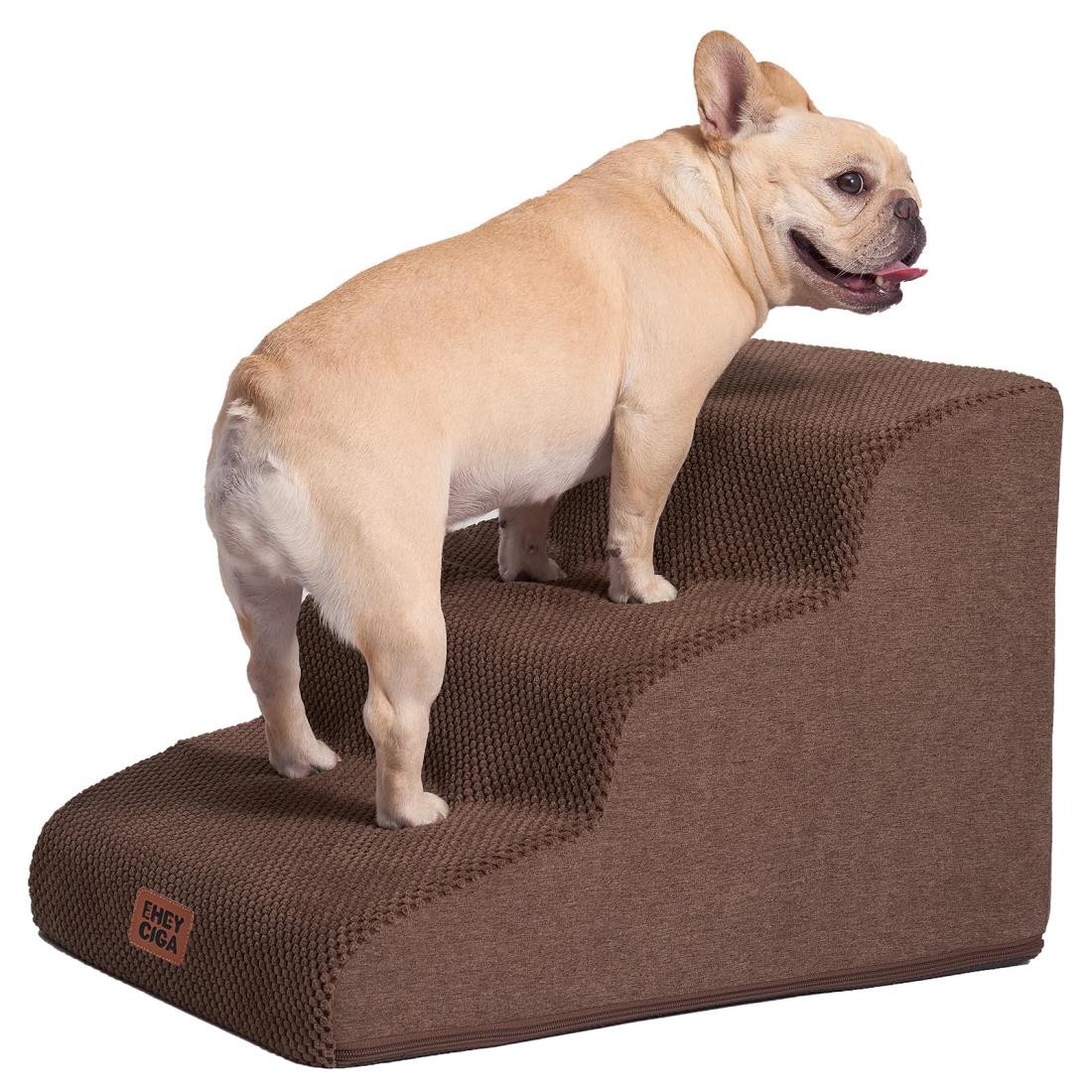 EHEYCIGA 犬階段 3段 ブラウン ペットステップ ドッグステップ ペット階段 犬用階段 滑り止め付き 洗える カバー取り外し（3段，ブラウン）