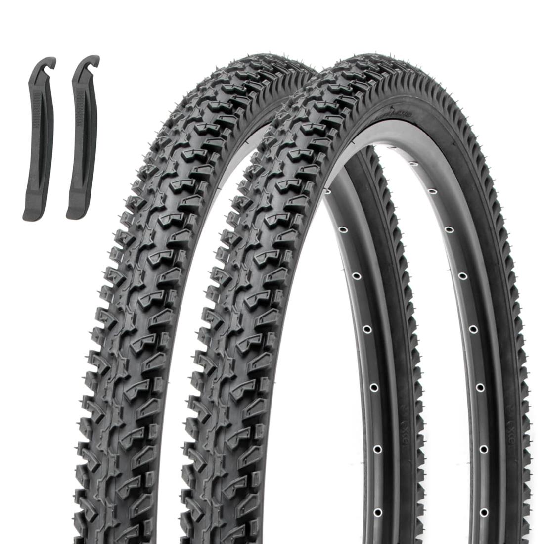 MOHEGIA 2本セット 26インチ MTB自転車 タイヤ: 26×2.125インチ 56-559 マウンテンバイク タイヤ - パンク防止 折り畳み式 交換用タイヤ、タイヤレバー