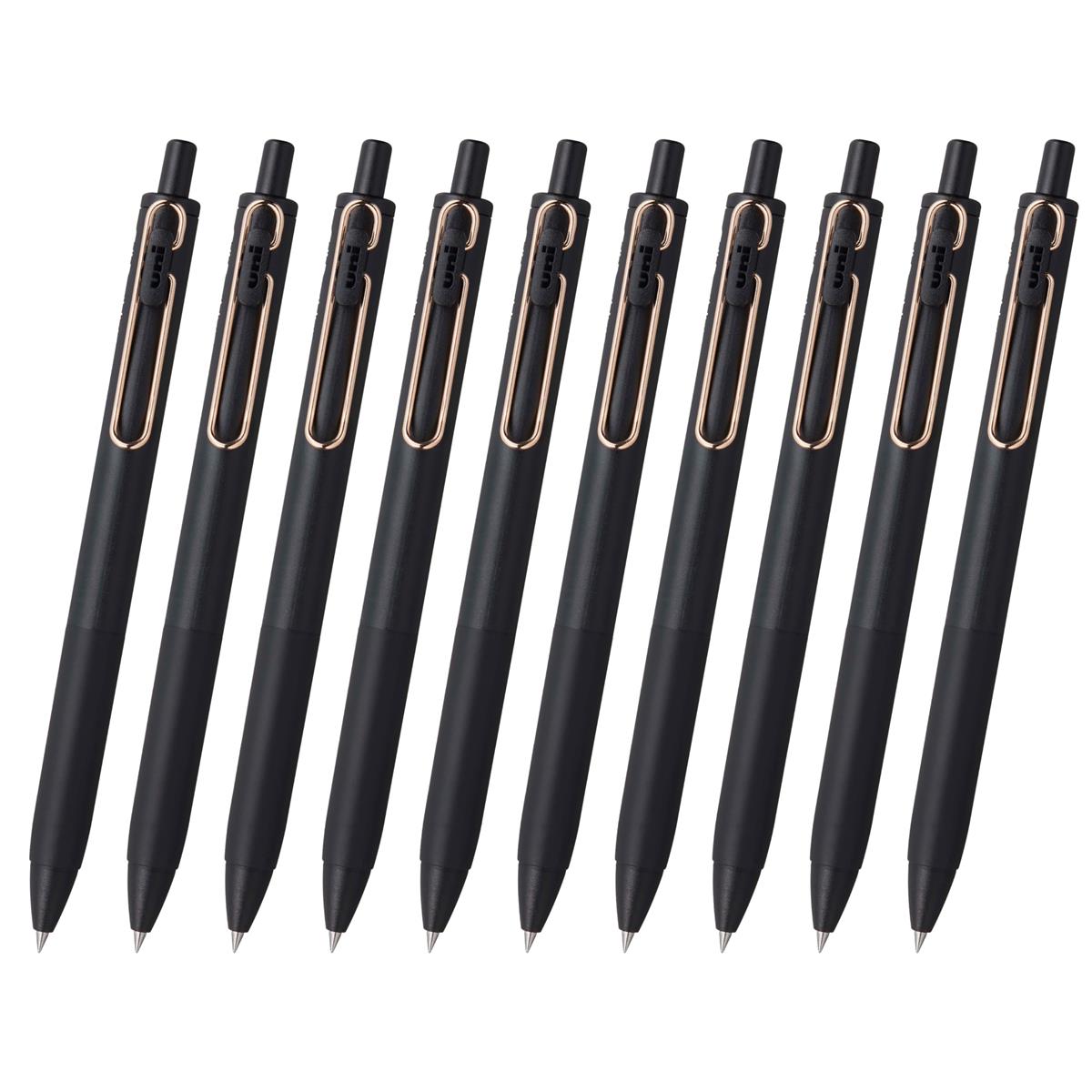 三菱鉛筆 ゲルボールペン ユニボールワン ローズゴールドグリップ 0.38 黒 黒軸 10本 ハコUMNSG38BK.24 10P